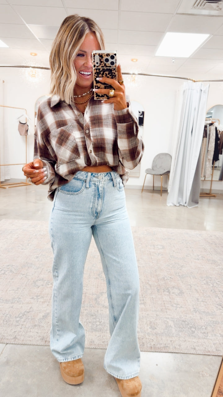 Brown Cozy Plaid Flannel Button-Up
