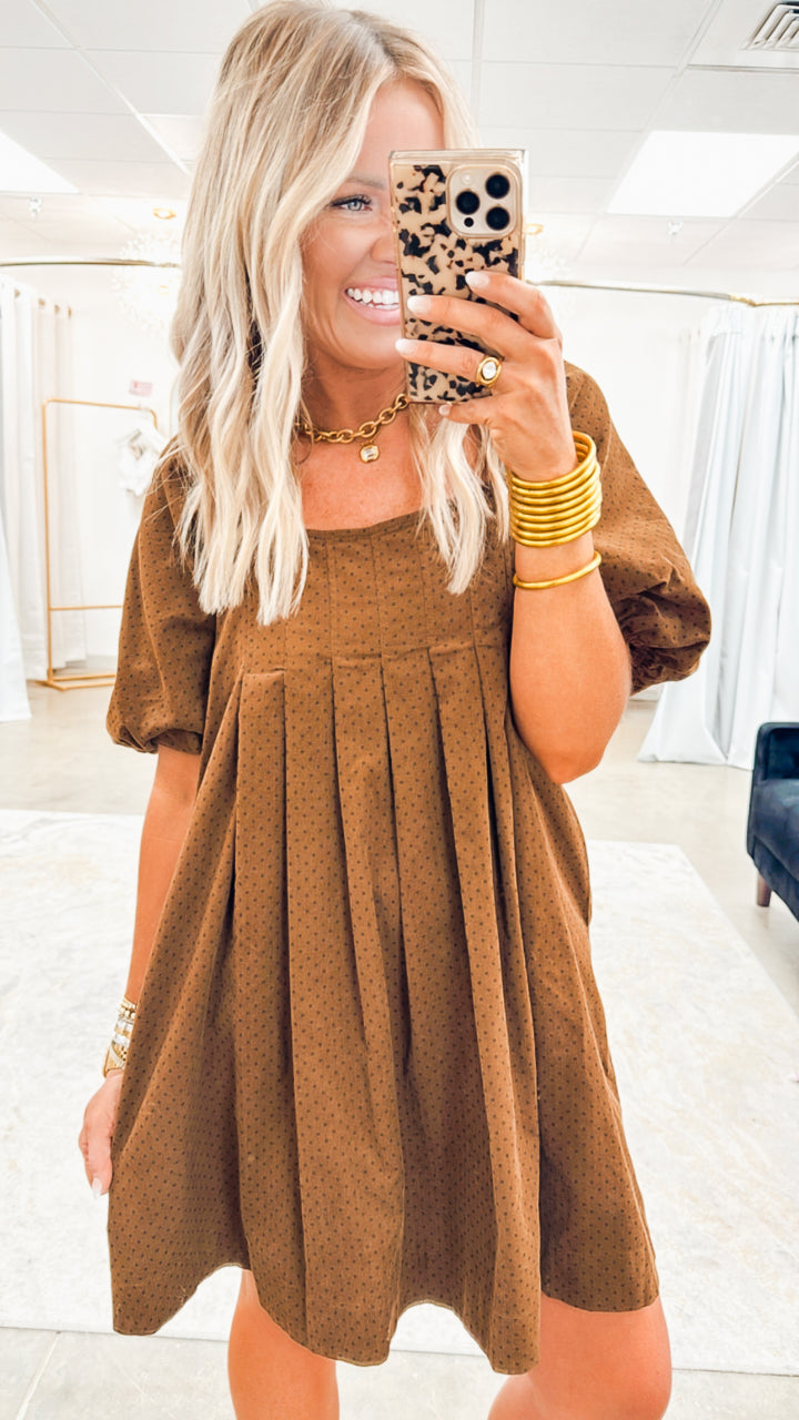 Polka Dot Pleated Mini Dress