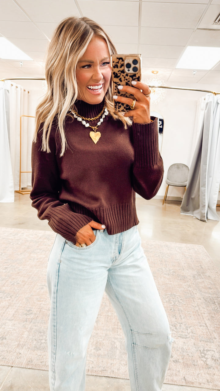 Audrey Cropped Sweater-Brown
