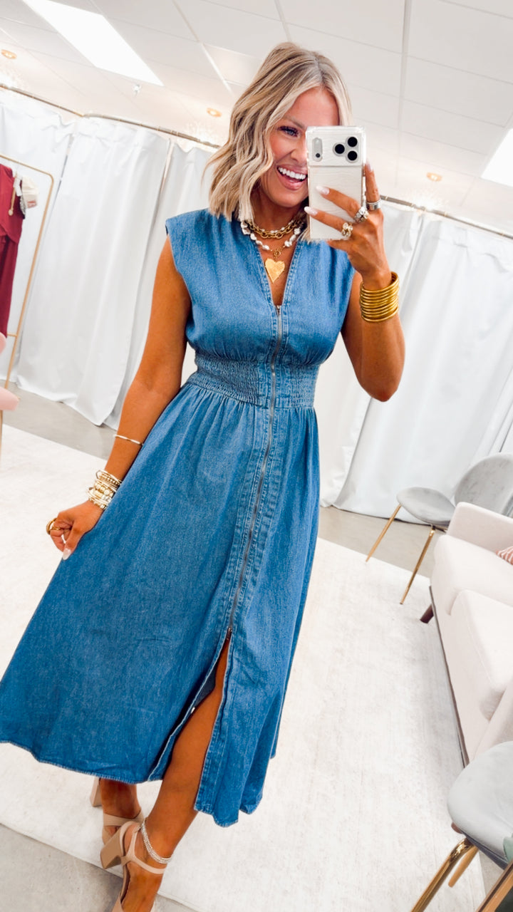 Knox Denim Midi Dress-Medium Wash