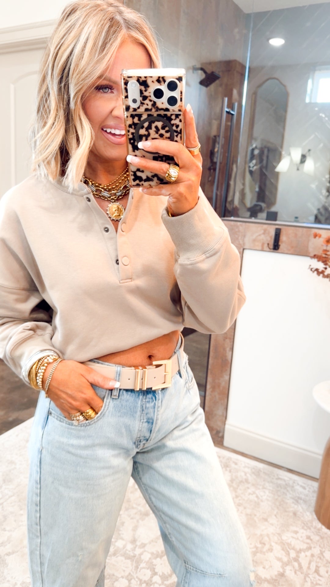 Relaxed Crop Henley Pullover