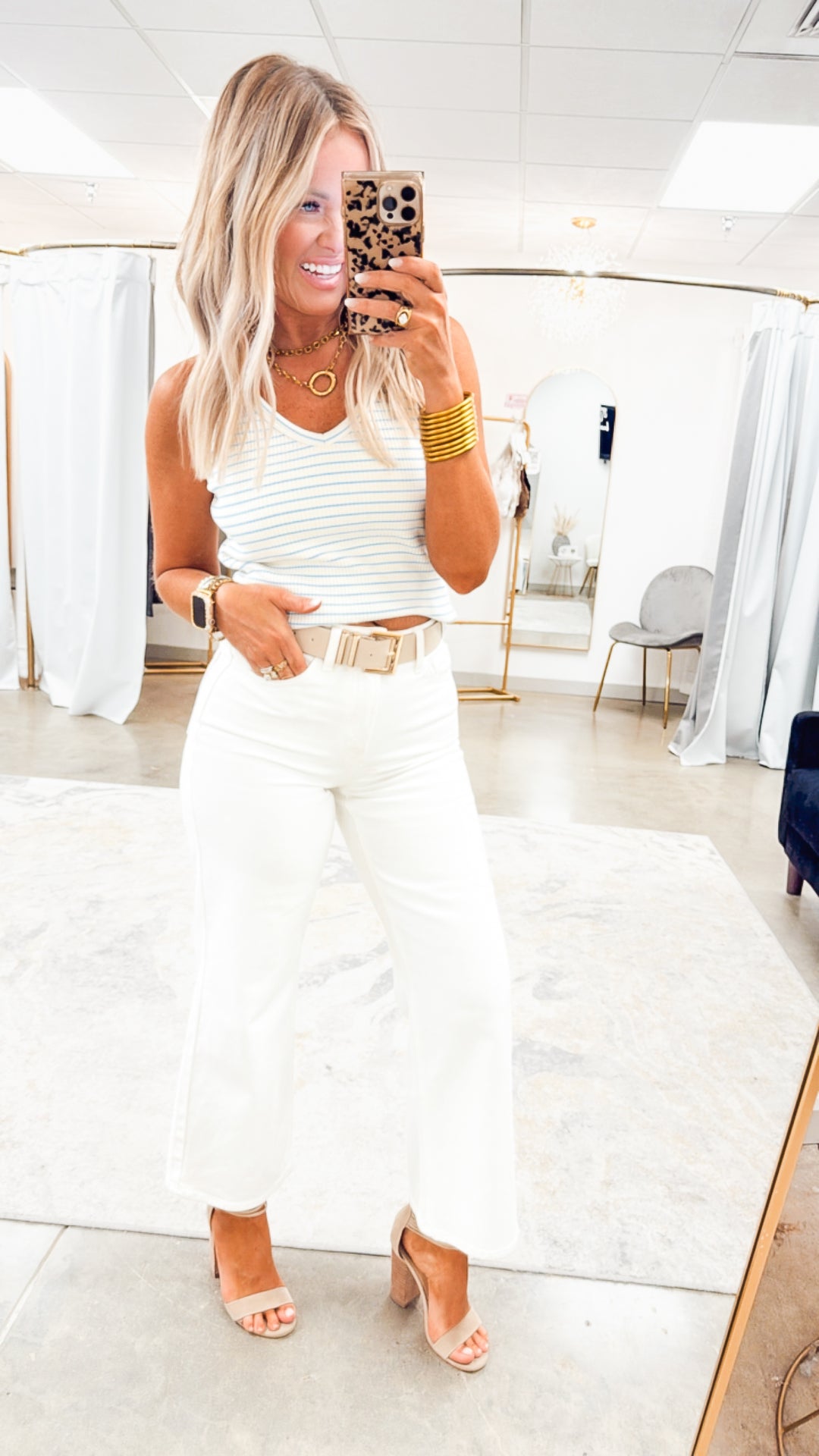 Hayes Striped Tank Top-Blue/Cream