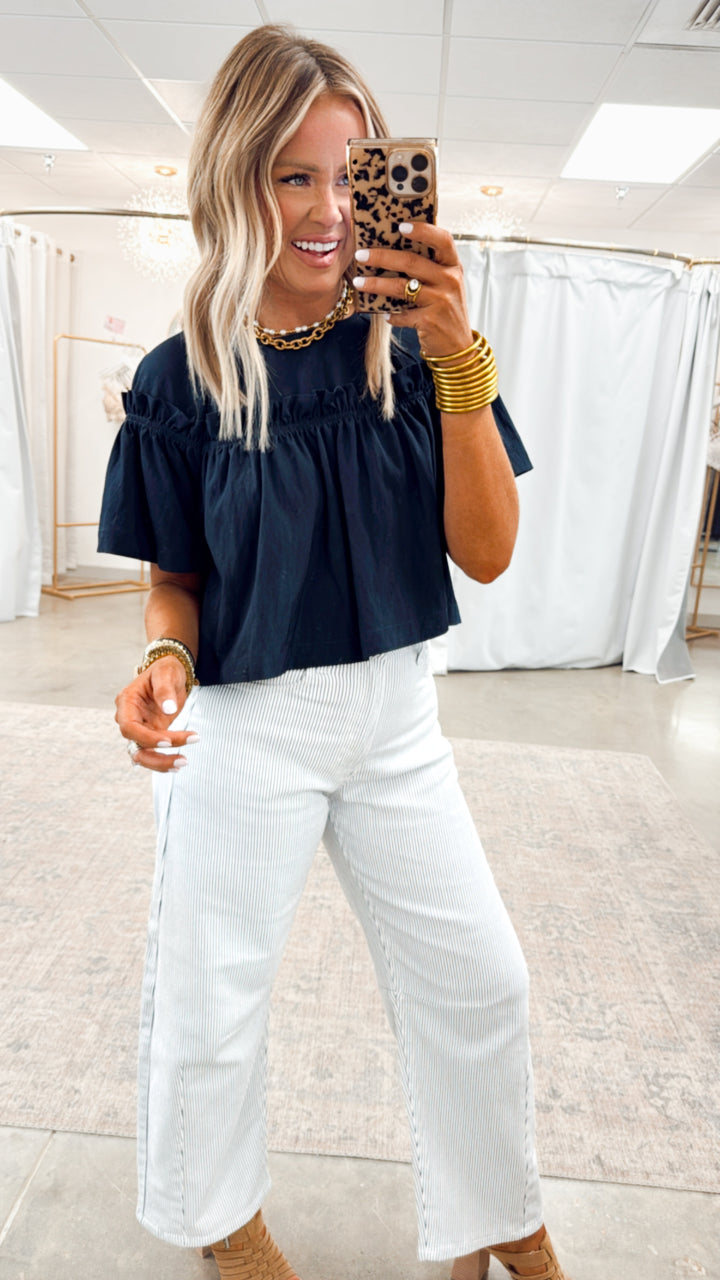 Camryn Cropped Blouse-Navy