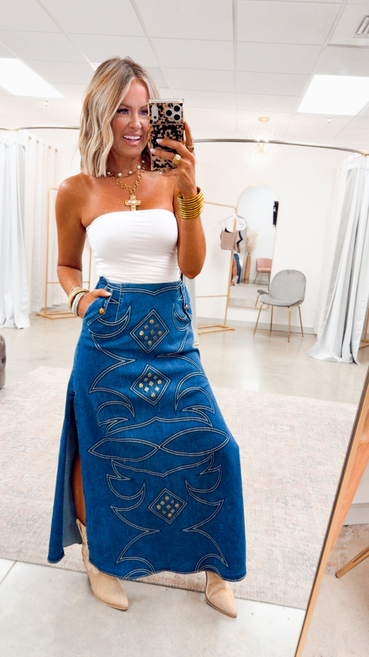 The Rhinestone Renegade Maxi Skirt