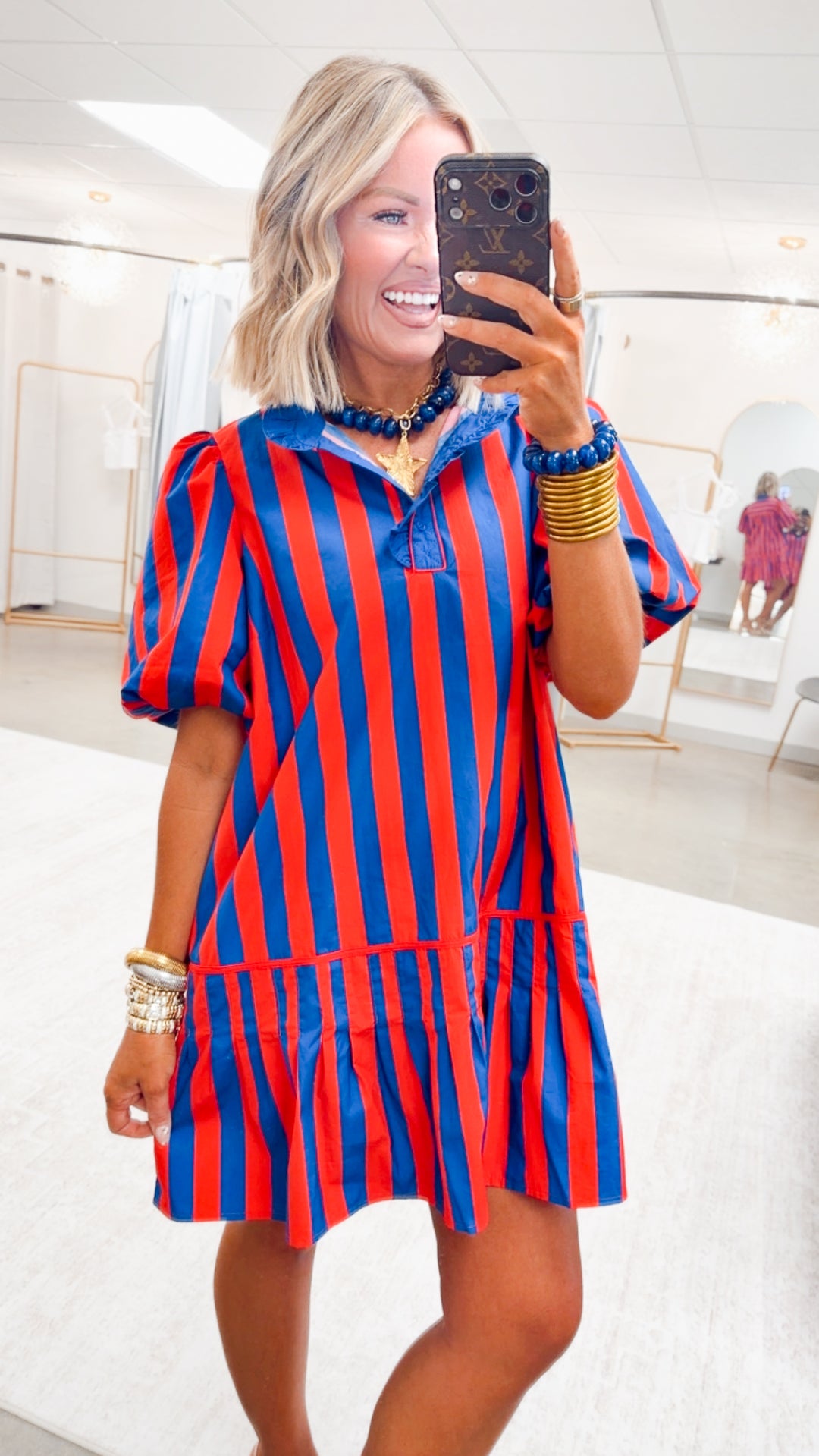 The Harbor Belle Mini Dress-Navy/Red