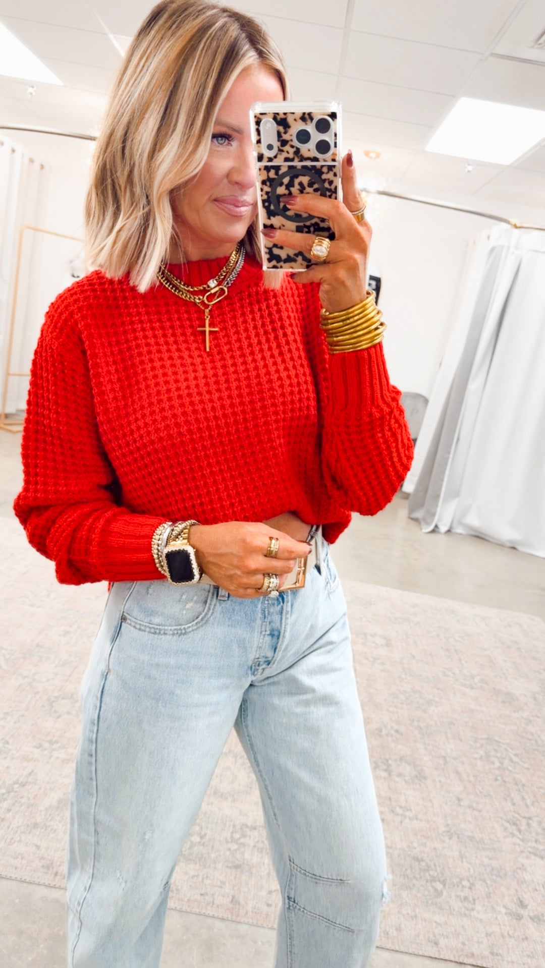 The Maren Hi-Low Waffle Knit-Ruby