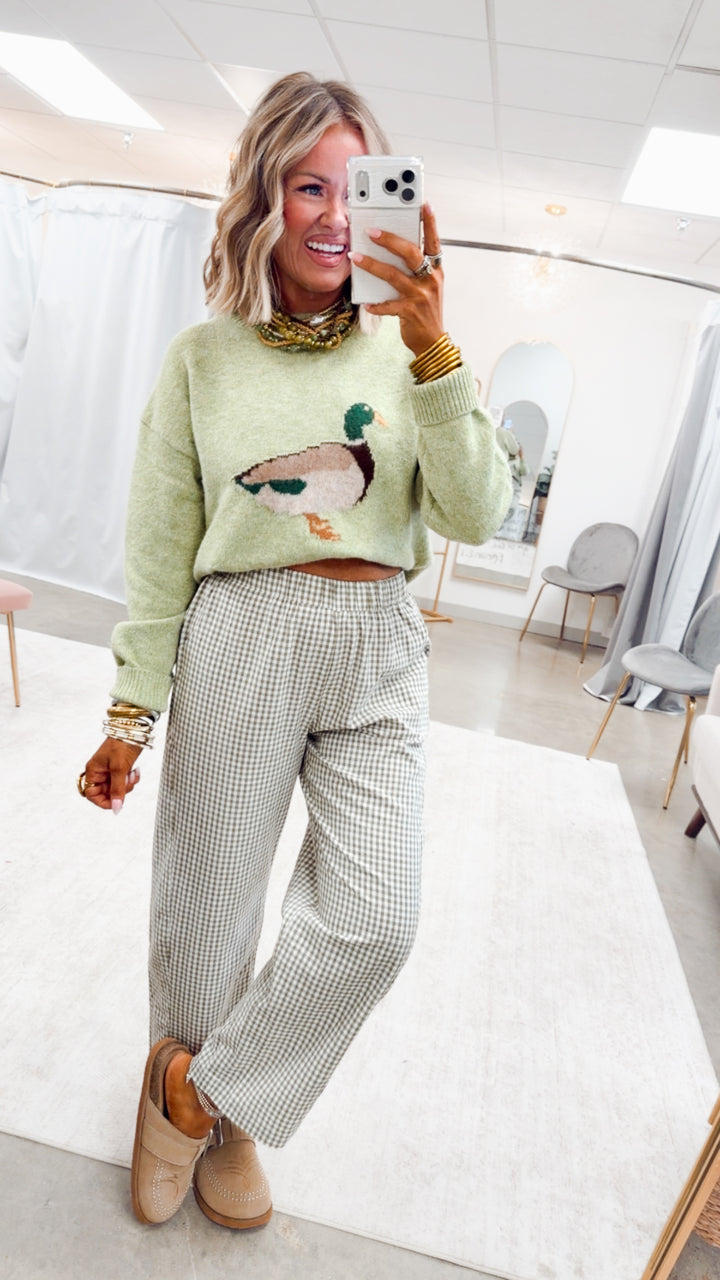 The Gingham Grove Pants-Olive/White