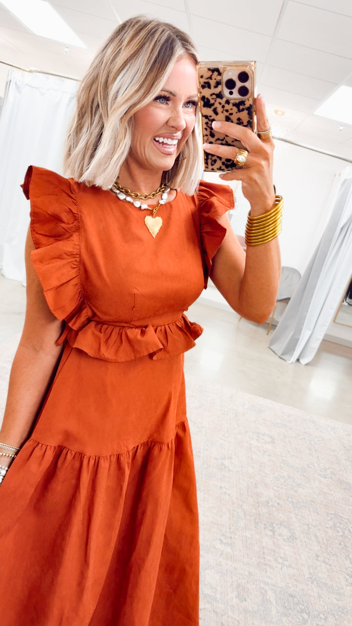 Vivienne Backless Dress-Rust