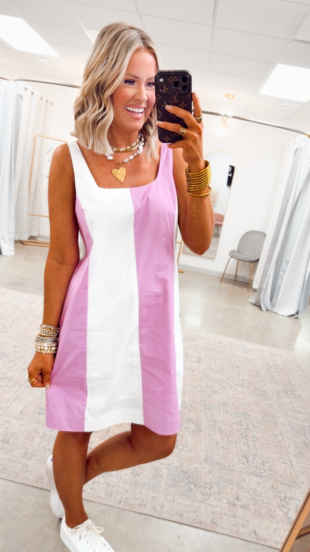 Pink Poplin Color Block Dress