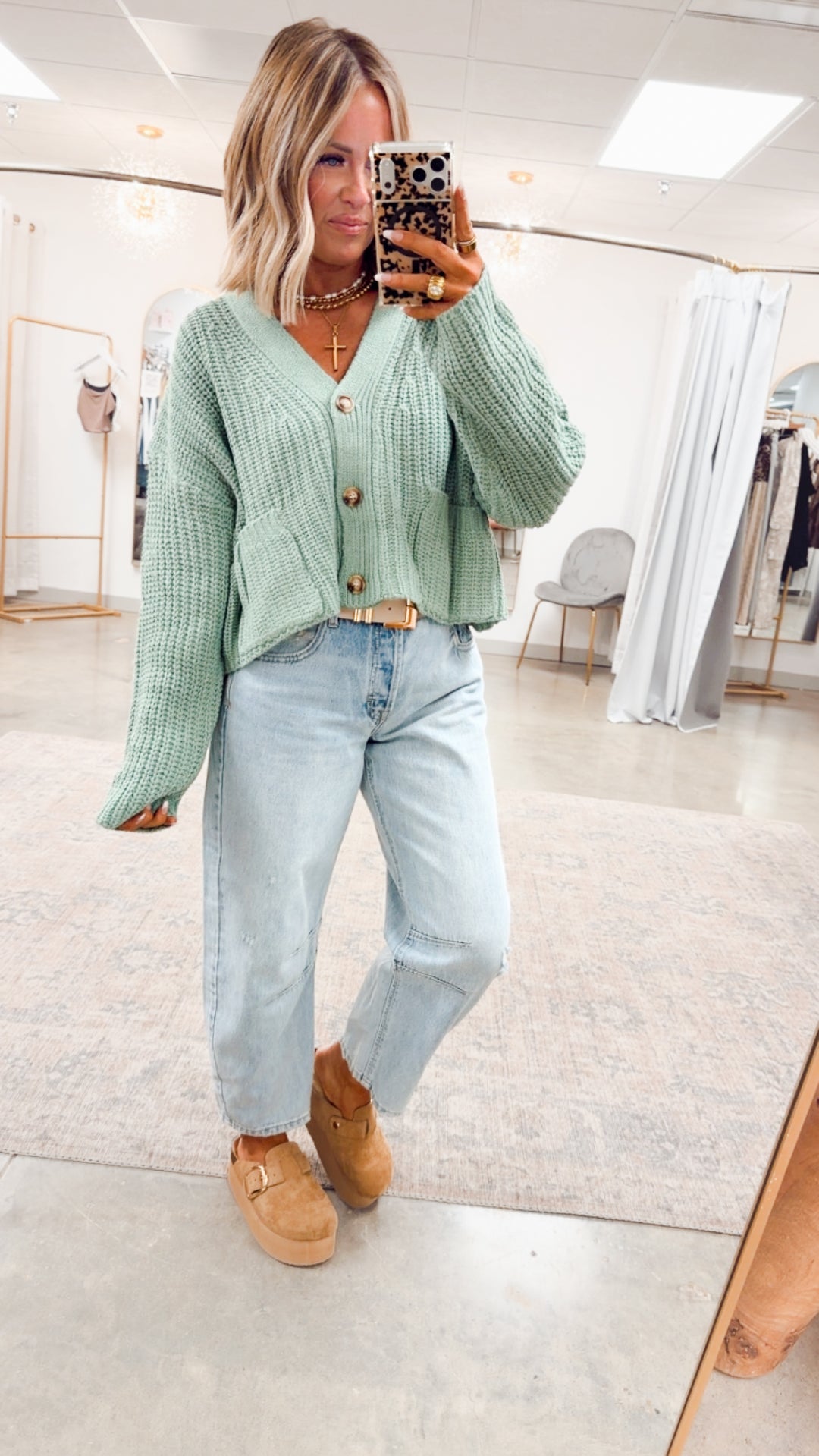 Oversized Ribbed Sweater Cardigan-Dusty Green