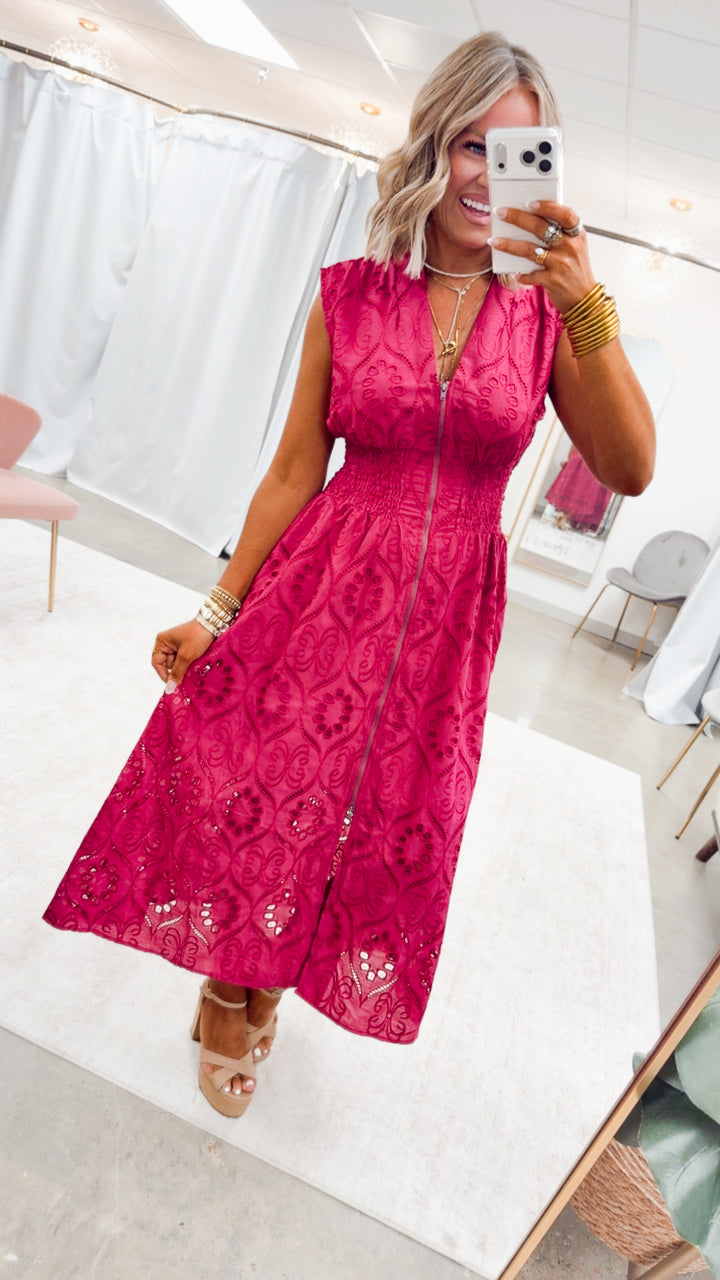 The Camelot Midi Dress-Magenta
