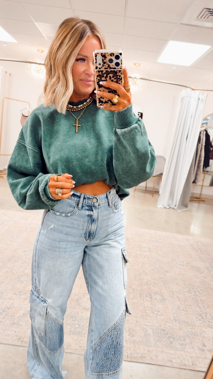 Plush Oversized Sweatshirt -Dark Green