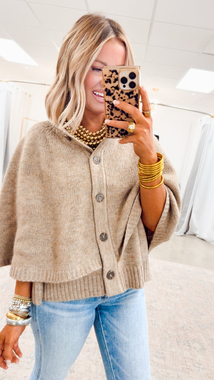 Sweater Cape Cardigan-Taupe