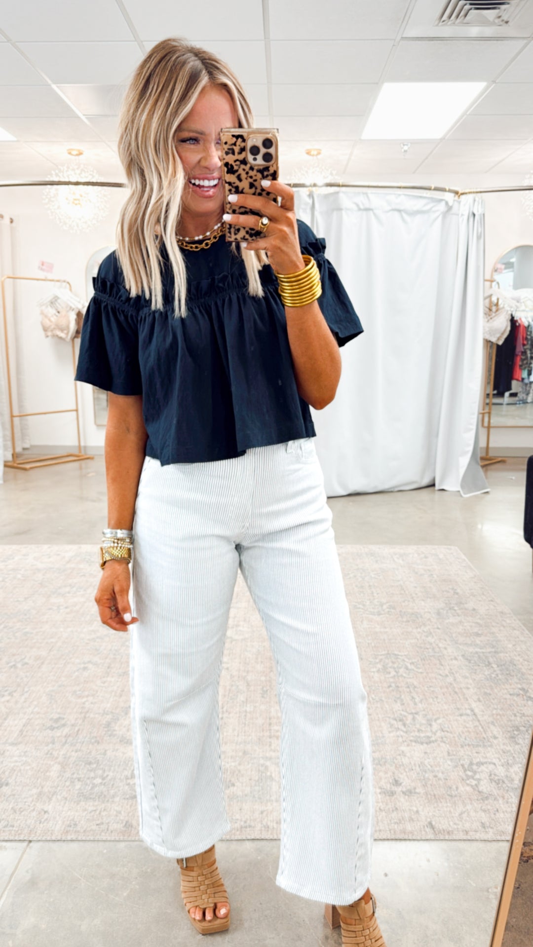 Camryn Cropped Blouse-Navy