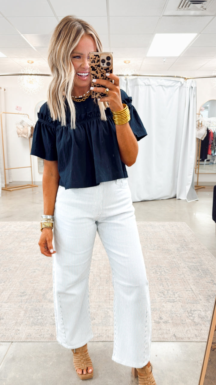 Camryn Cropped Blouse-Navy