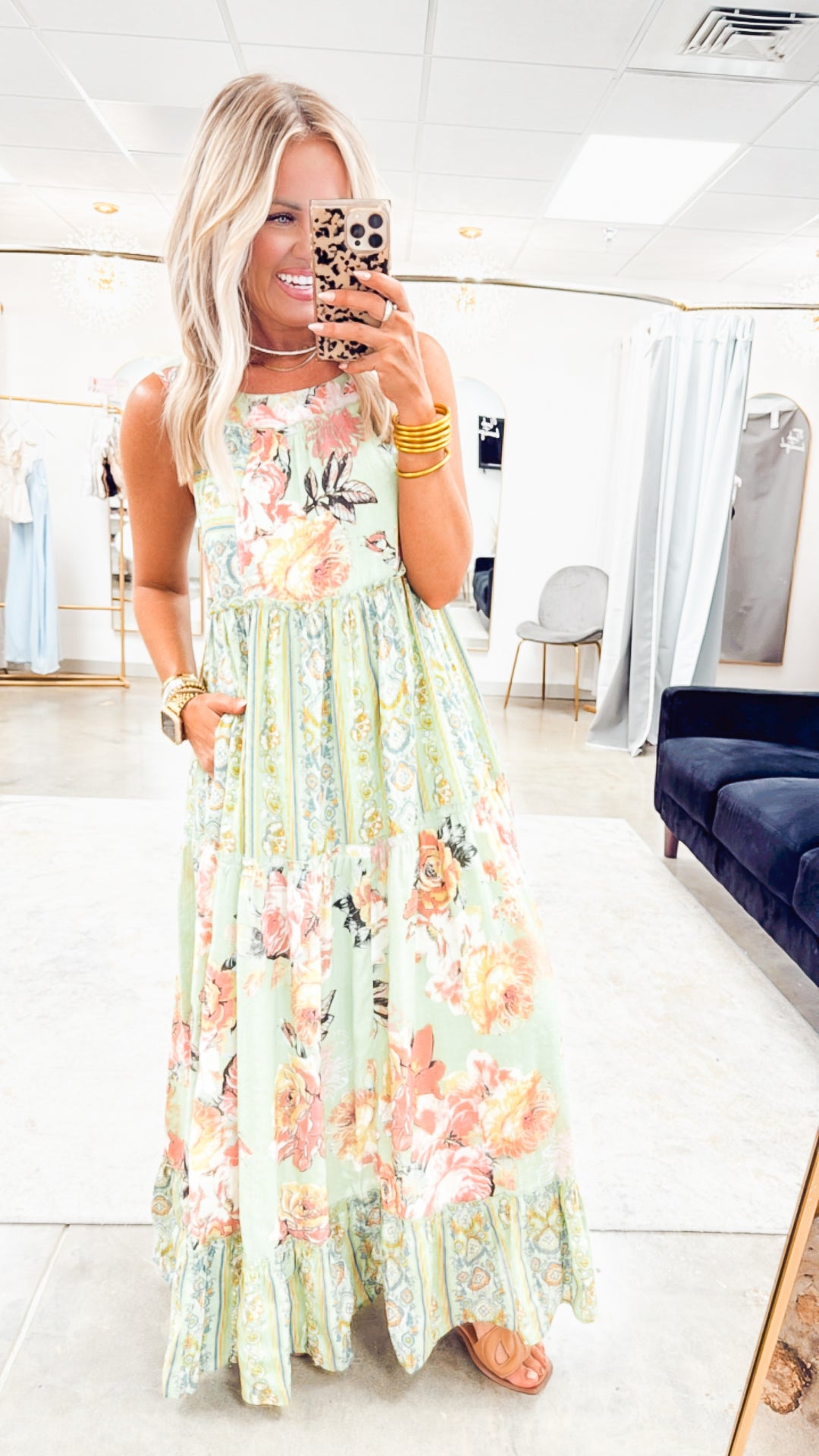 Floral Boho Midi Dress-Sage