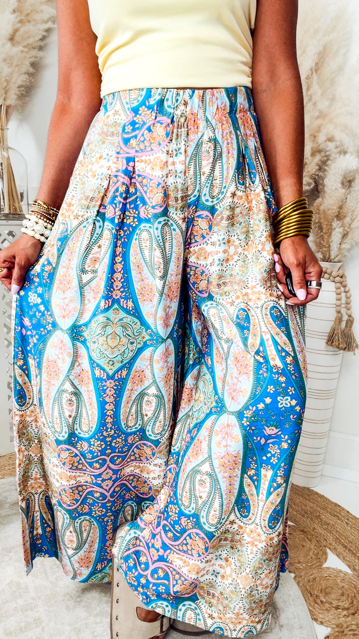 The Tropic Breeze Wide Leg Pants-Blue