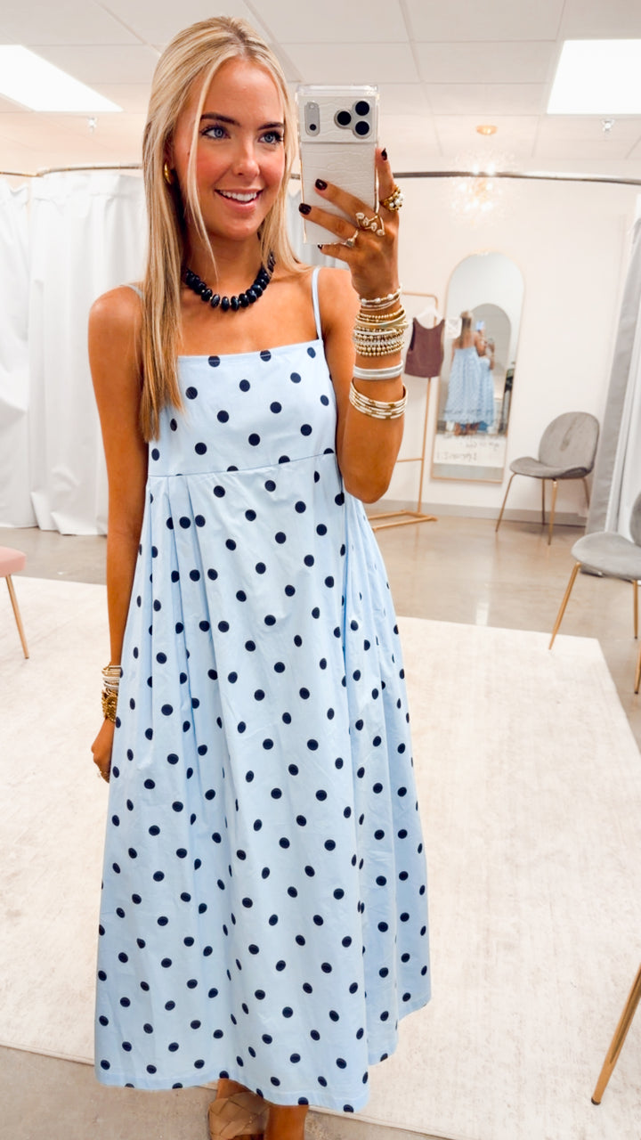 The Dot to Dot Midi Dress-Blue