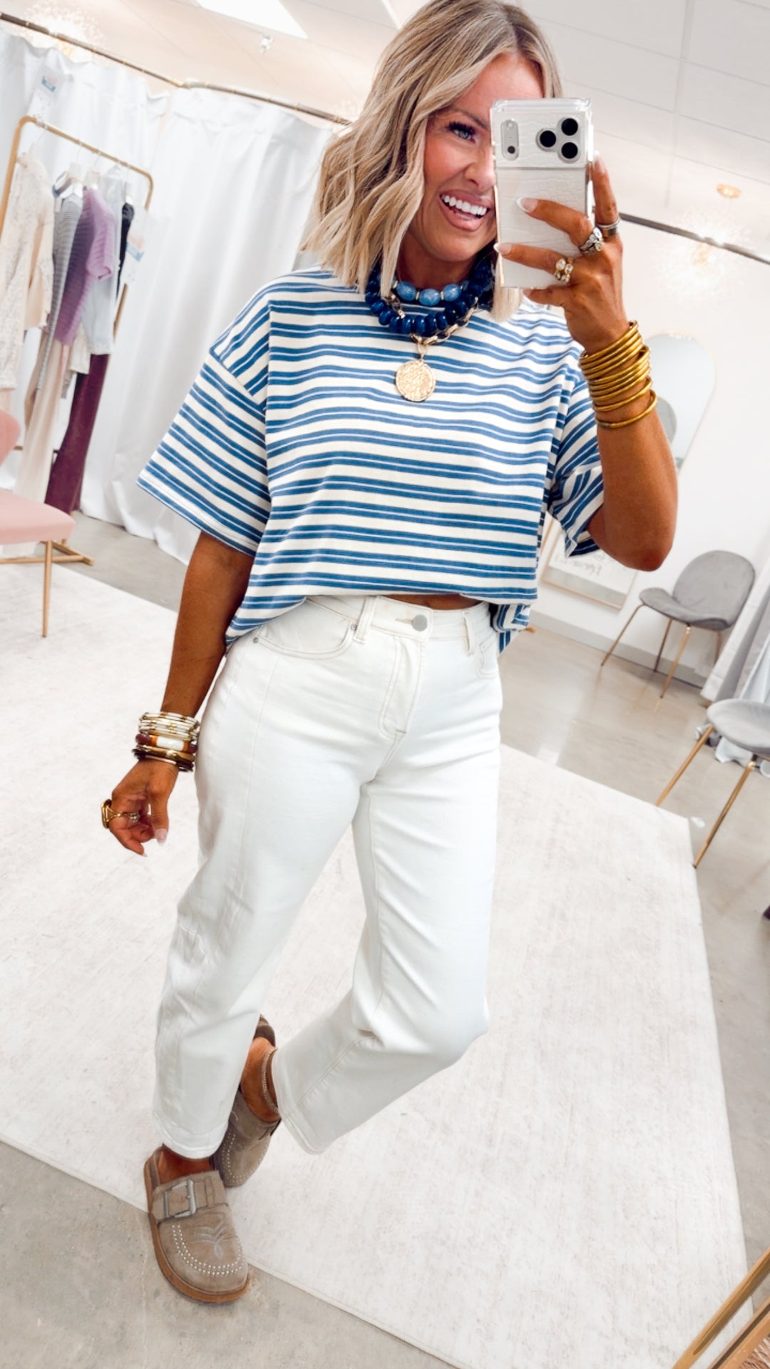 The Kinley Stripe Tee-Dusty Blue