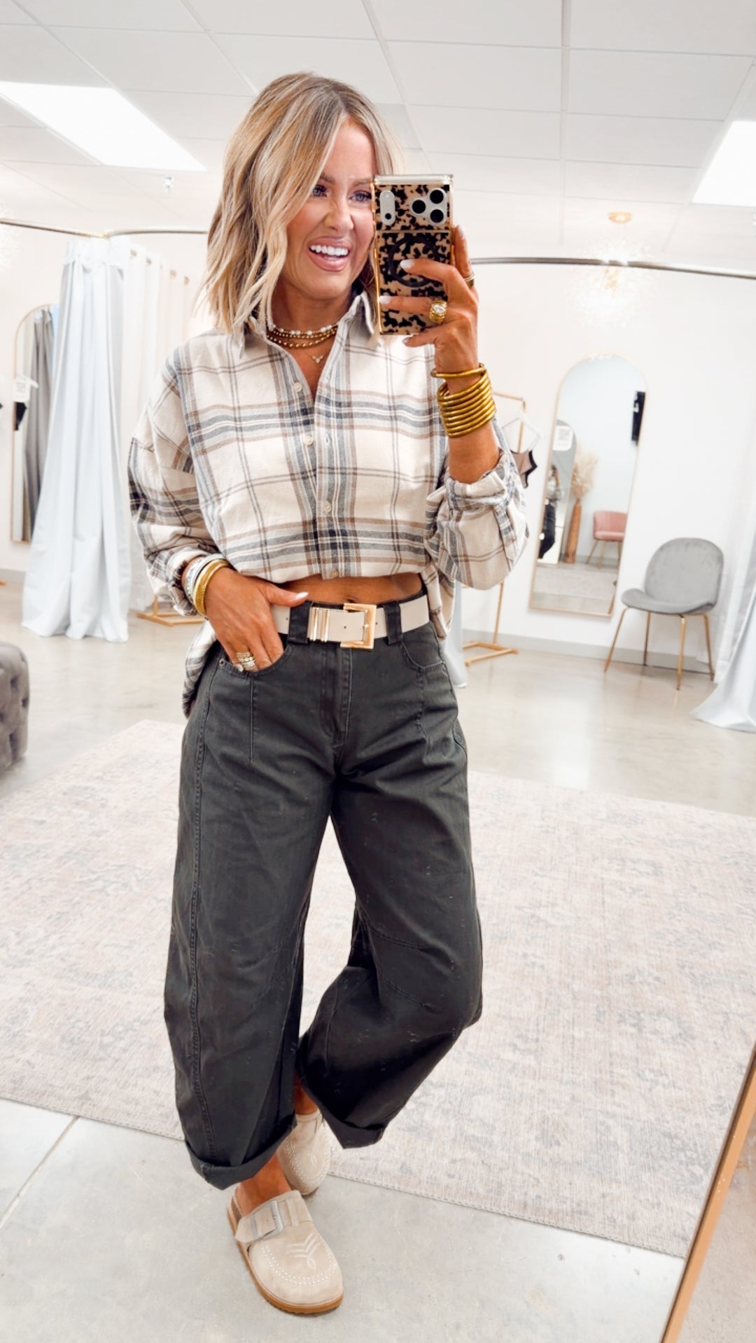 The Briggs Flannel Top-Khaki