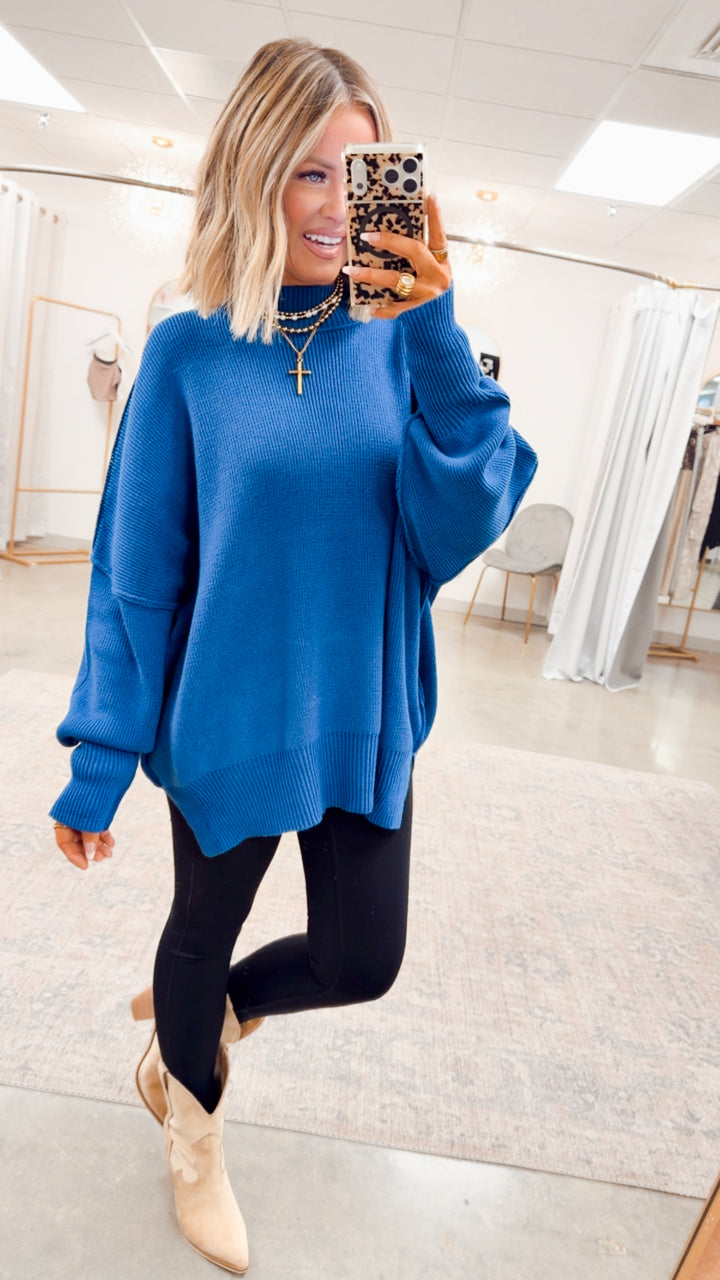 Classic Blue Chill Mock Neck Sweater