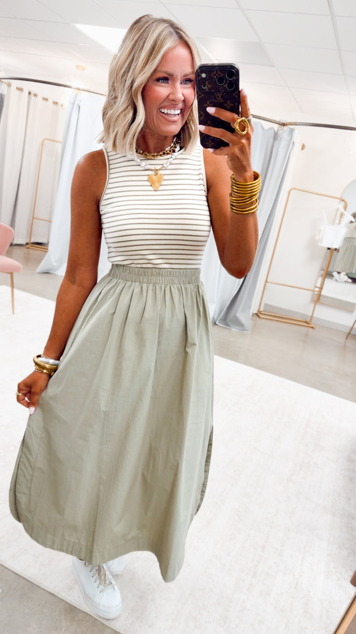 Holly Stripe Tank Midi Dress-Sage