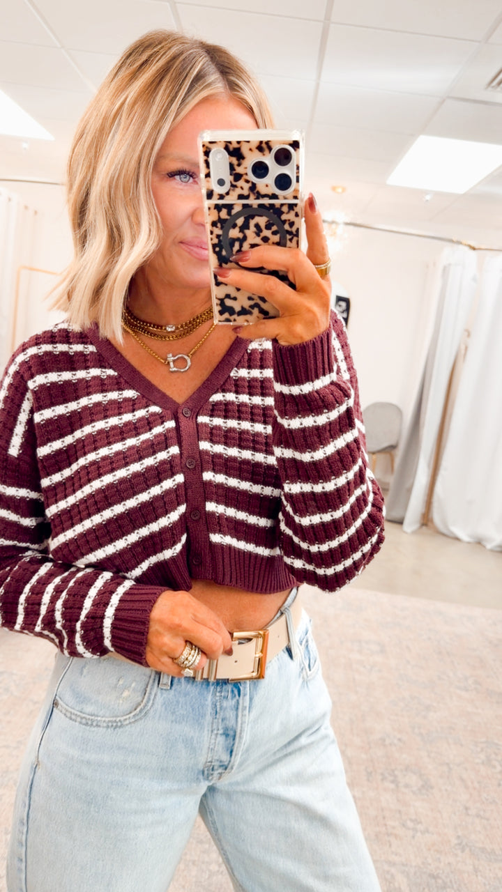 Harbor Striped Cardigan Top-Cherry/White