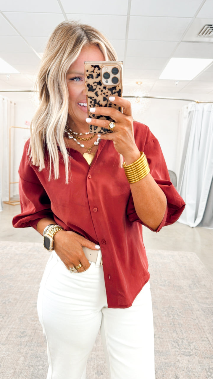 The Ava Puff Sleeve Blouse-Wine