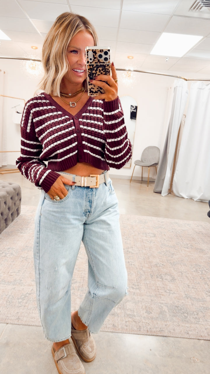 Harbor Striped Cardigan Top-Cherry/White