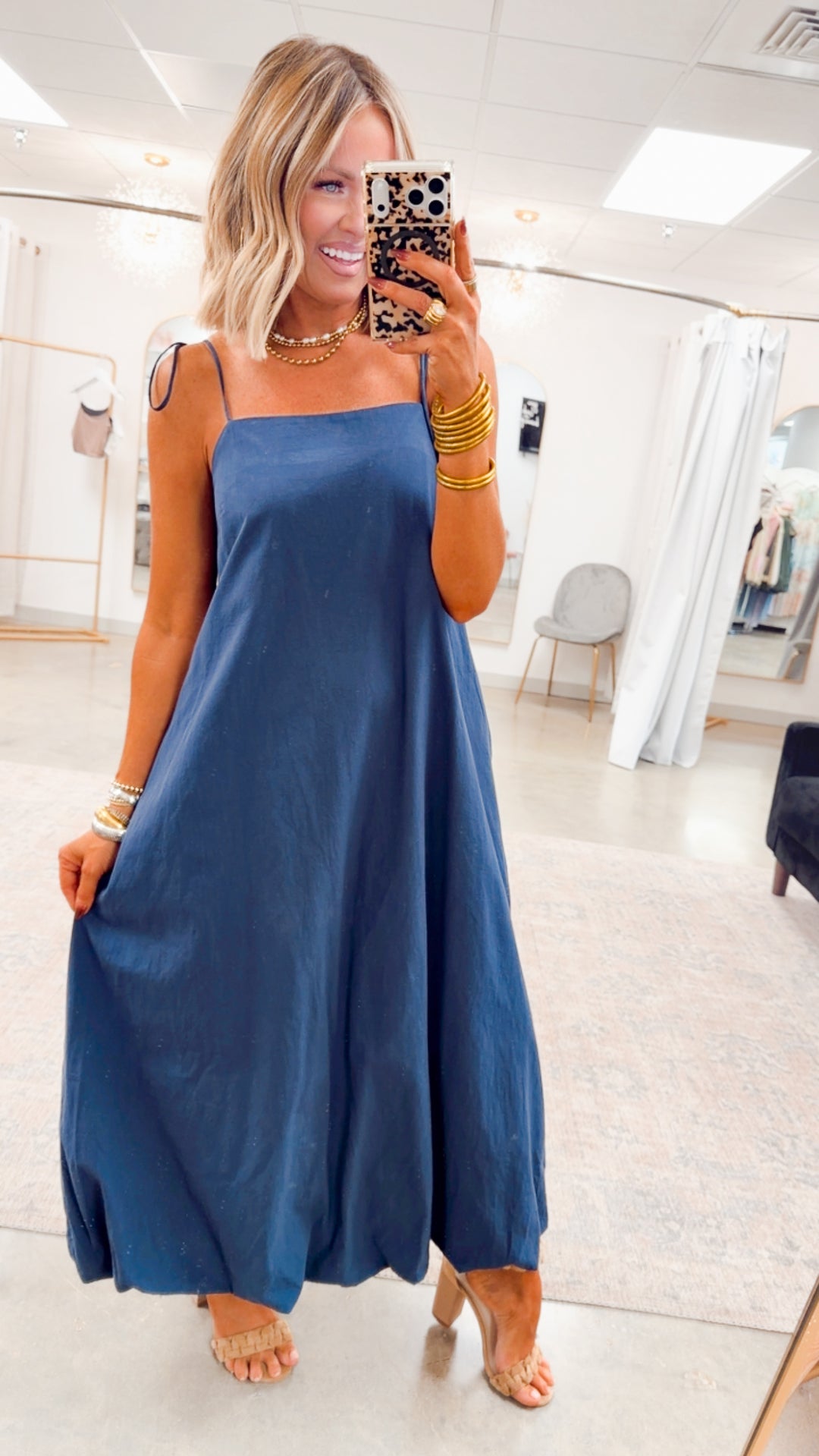 The Kaia Bubble Hem Midi Dress-Navy