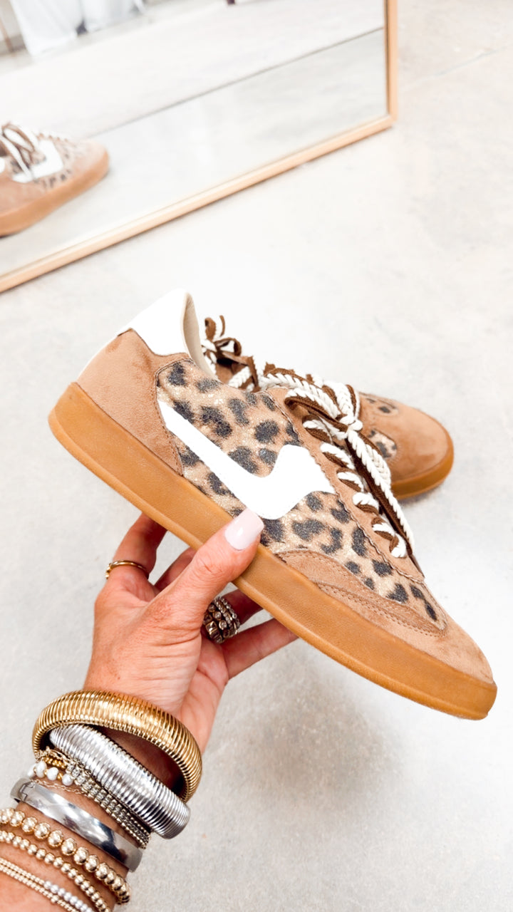 Destiny Lace Up Sneakers-Coffee Leopard