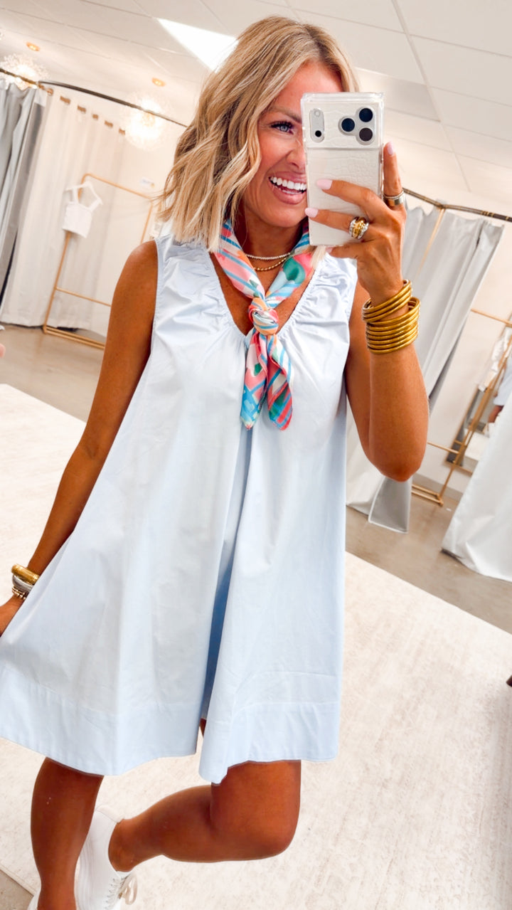 The Belleview Mini Dress-Seashell Blue