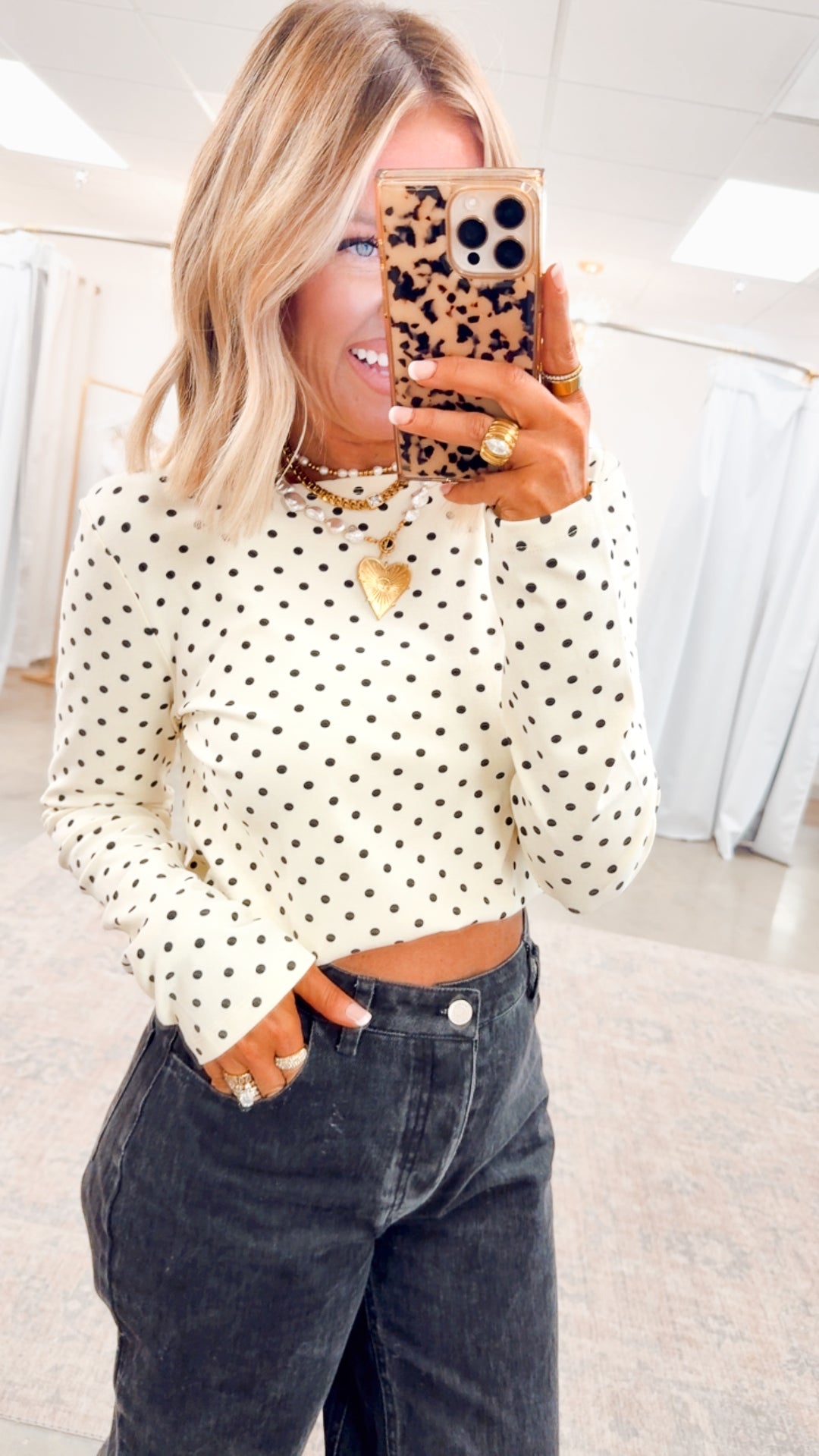Mina Polka Dot Top-Ivory