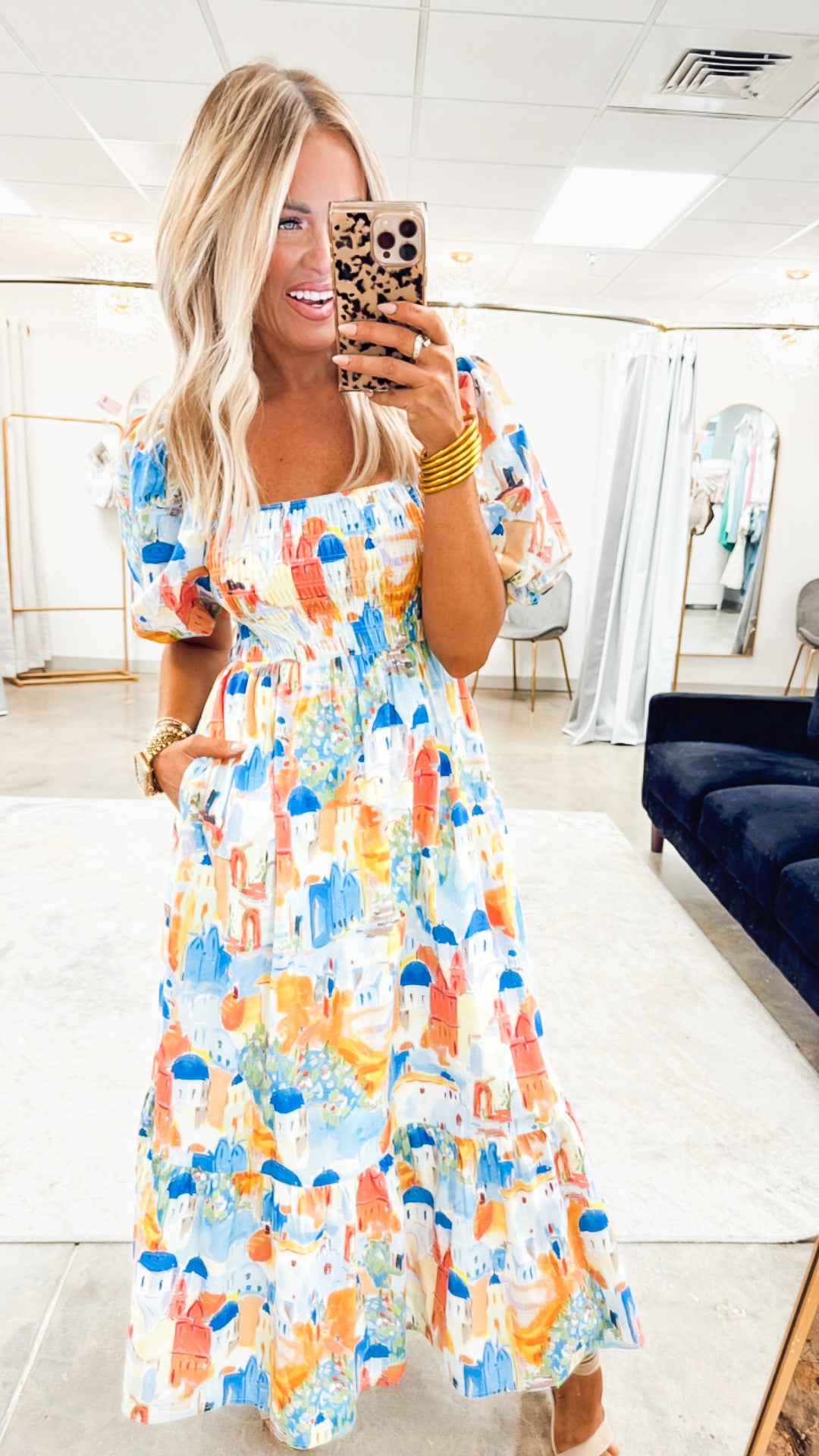 Santorini Smocked Midi Dress-Yellow