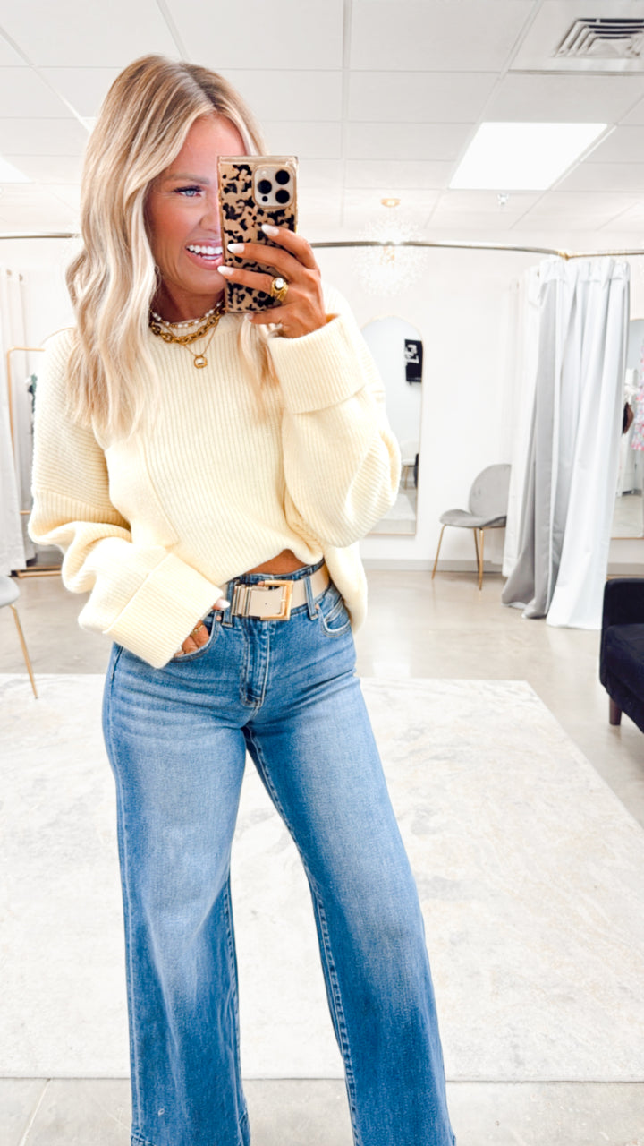 Oversized Drop Shoulder Knit Sweater-Cream