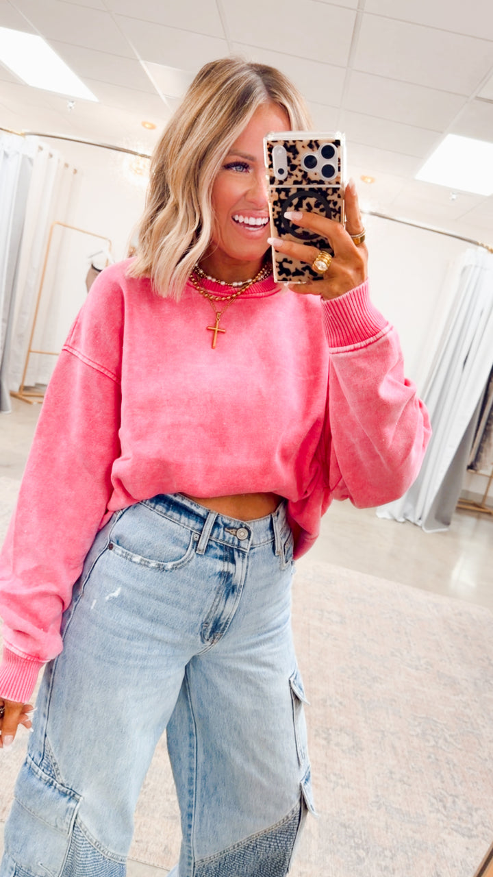 Plush Oversized Sweatshirt -Hot Pink