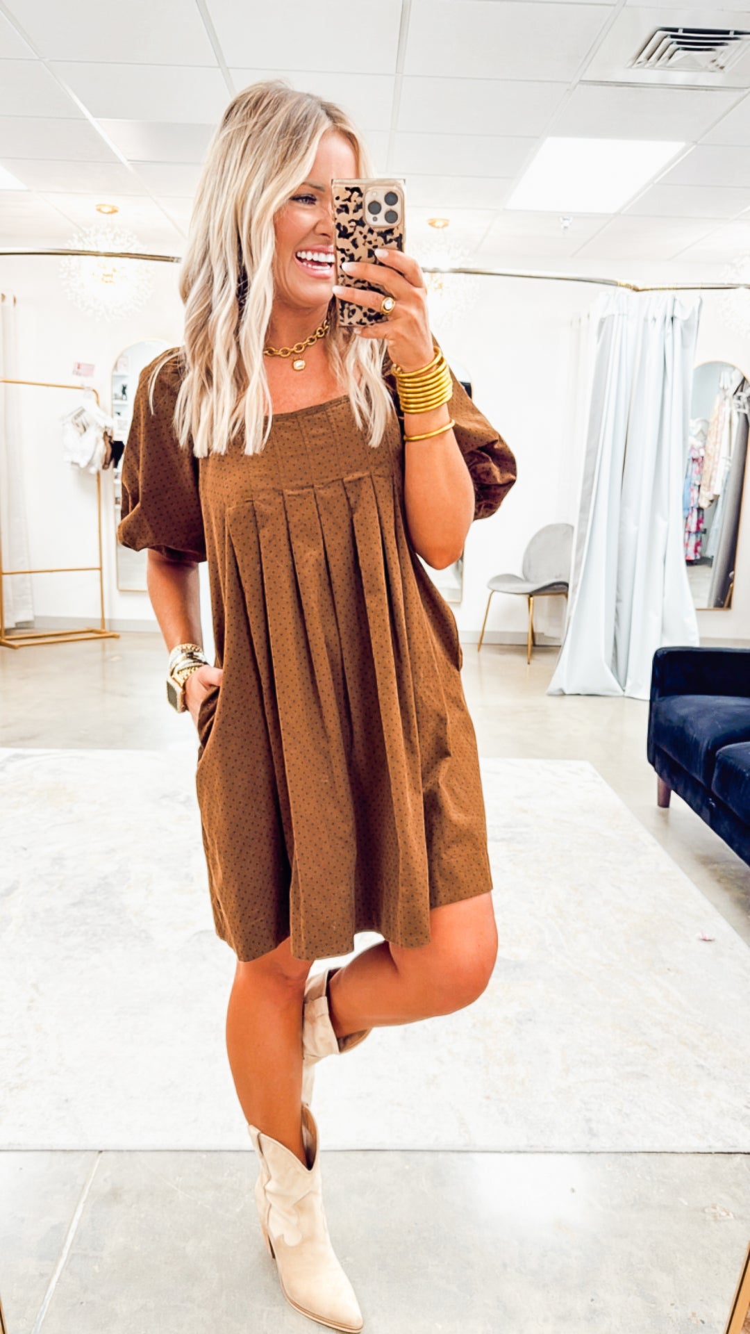 Polka Dot Pleated Mini Dress