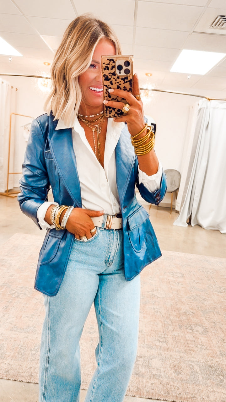 Landry Scrunched Blazer-Blue