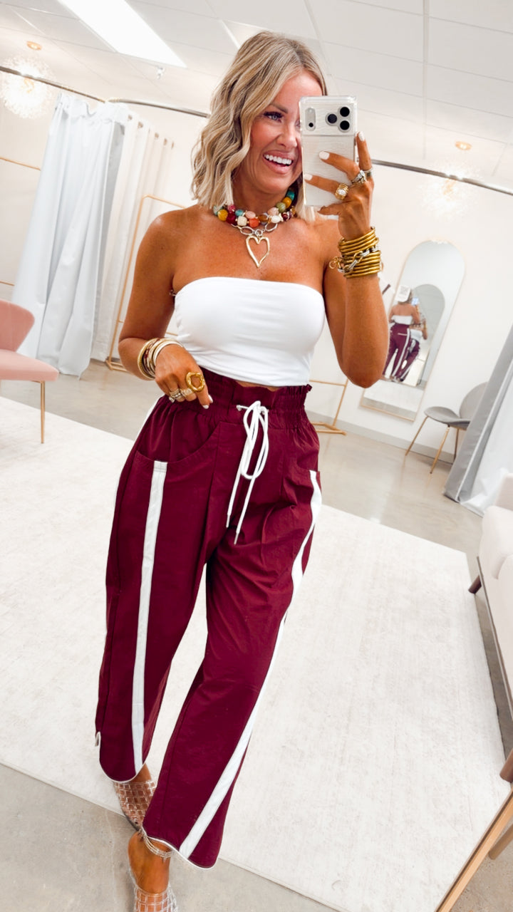 The Easy Pace Windbreaker Pants-Burgundy/White