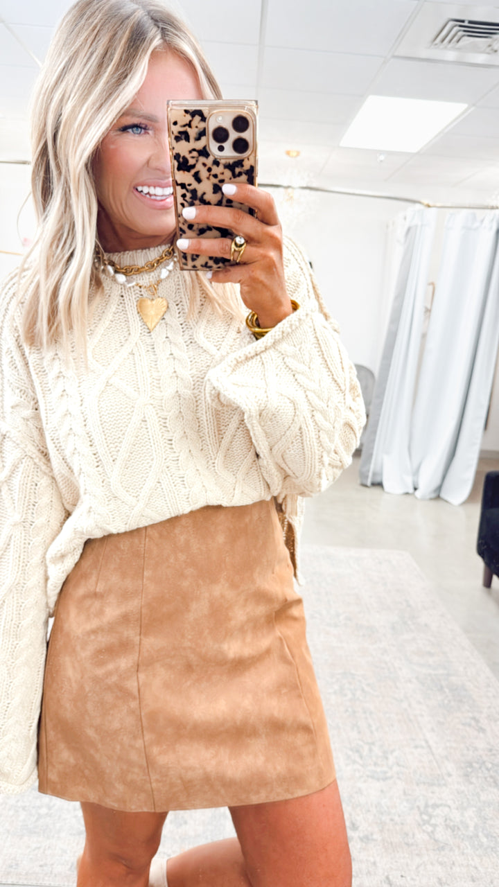 Nora Leather Mini Skirt-Camel