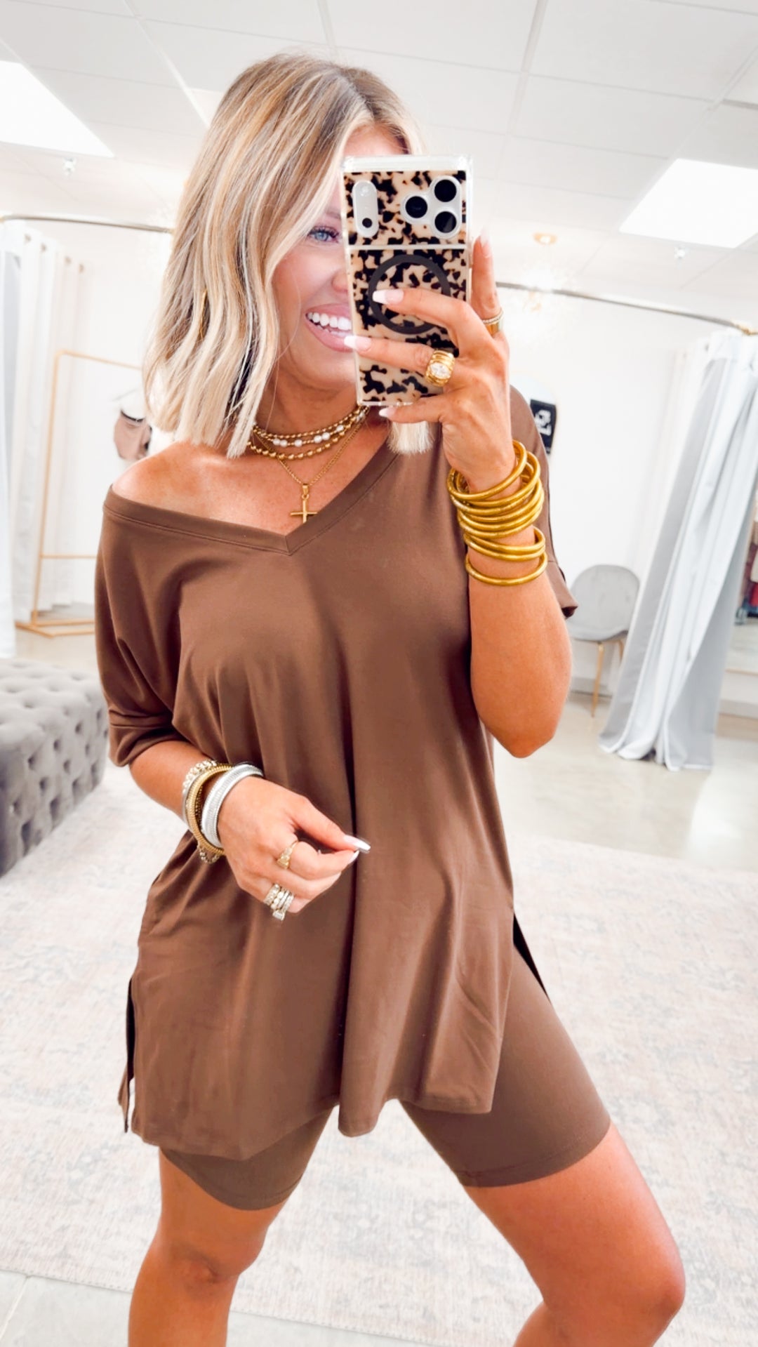 Soft Sculpt Biker Shorts Set-Brown