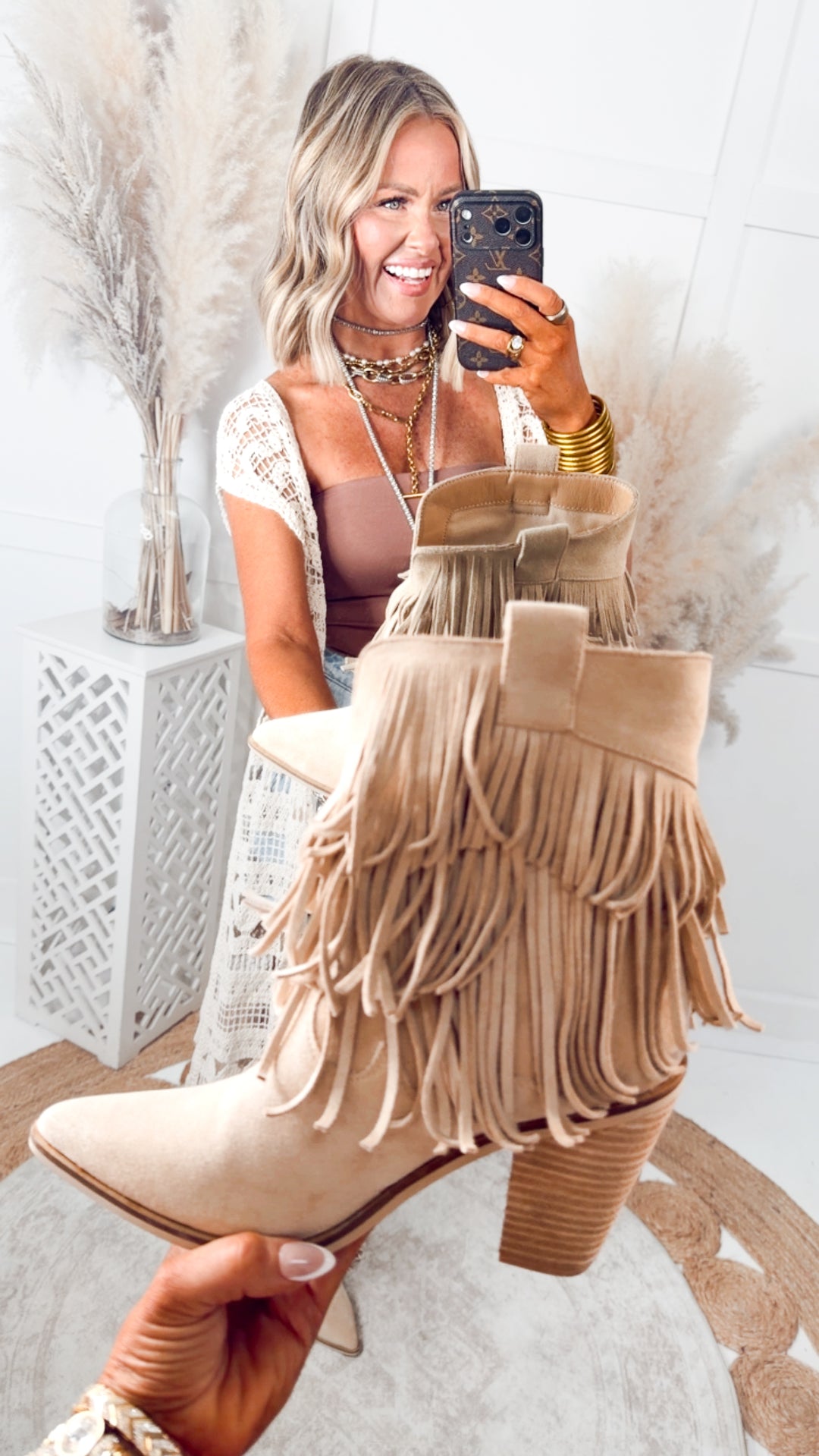 The Addie Mae Fringe Boot-Beige 8.5