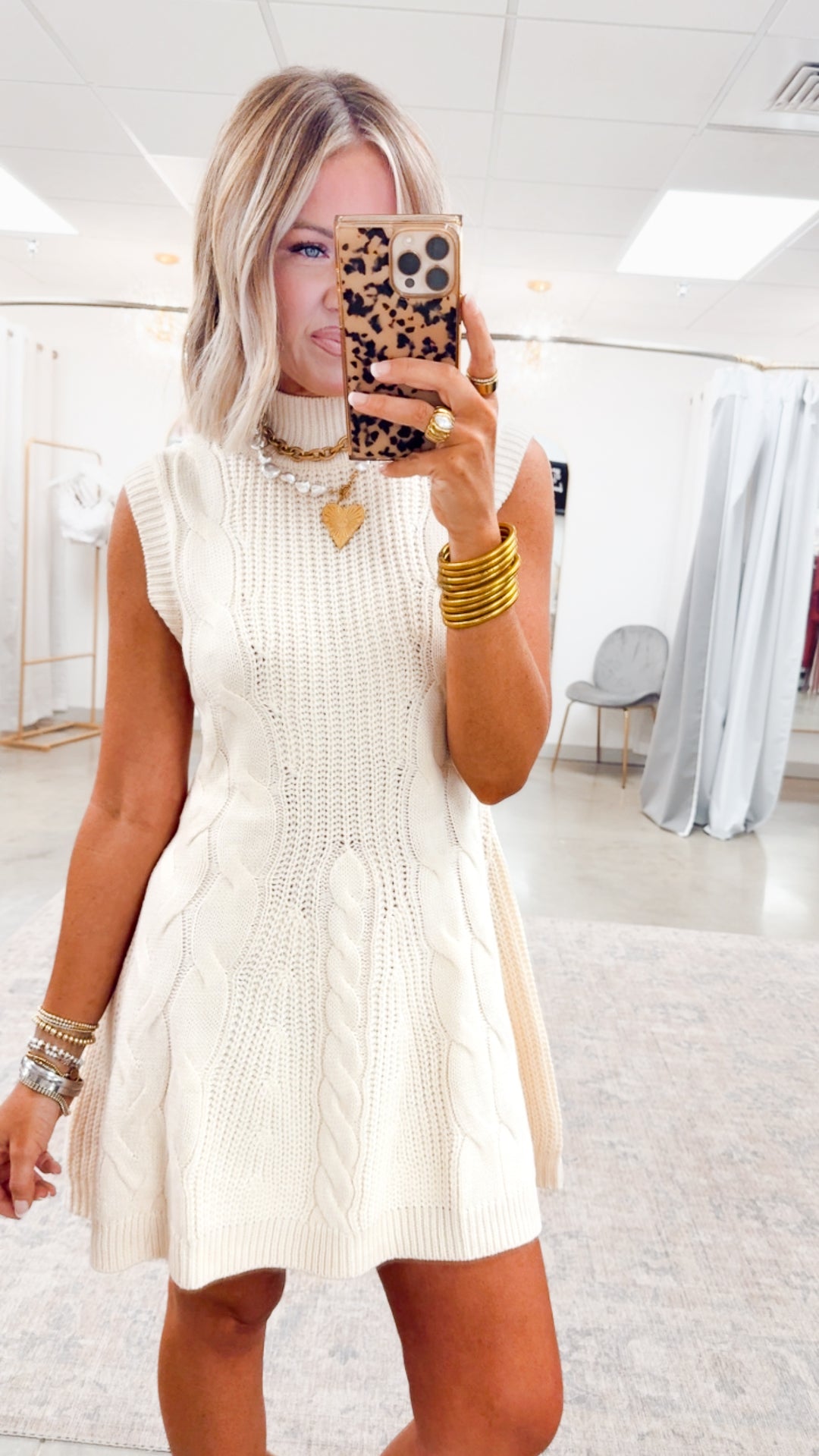 Eloise Mock Neck Sweater Dress-Cream