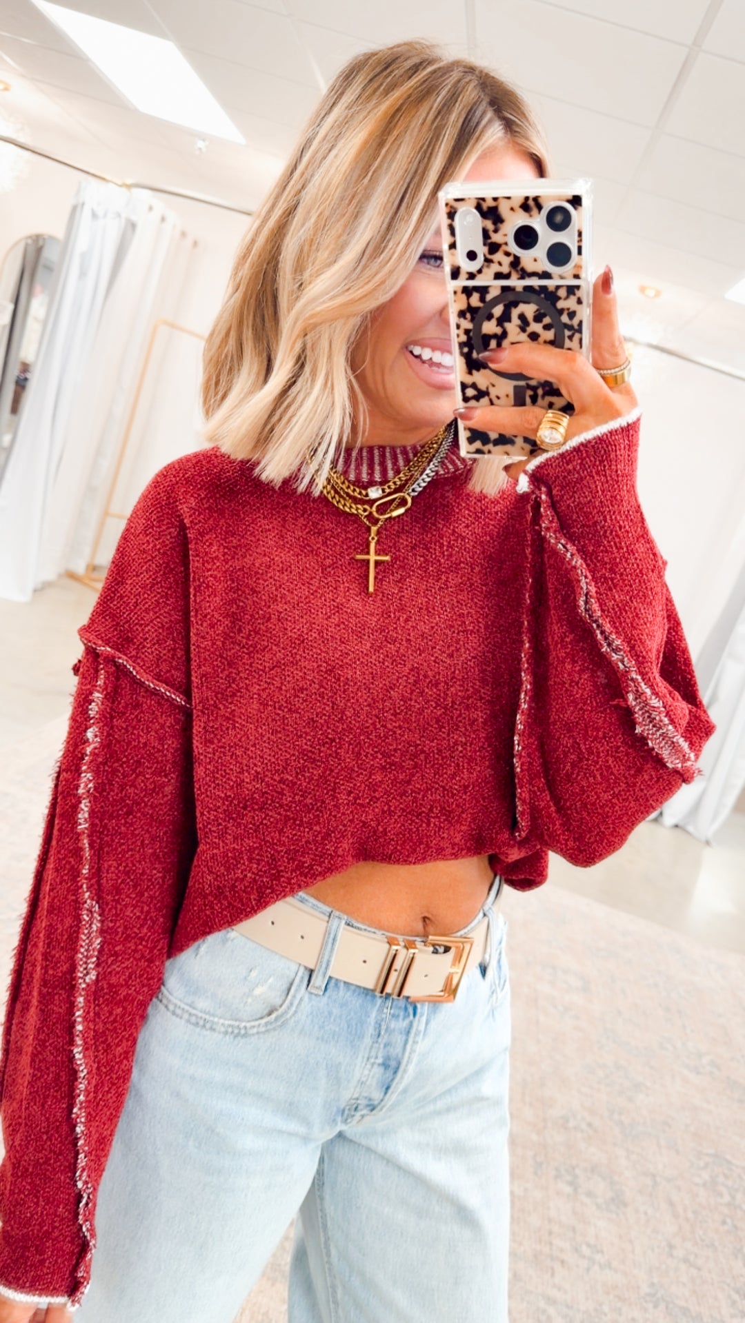 Waverly Exposed Seam Sweater-Cabernet