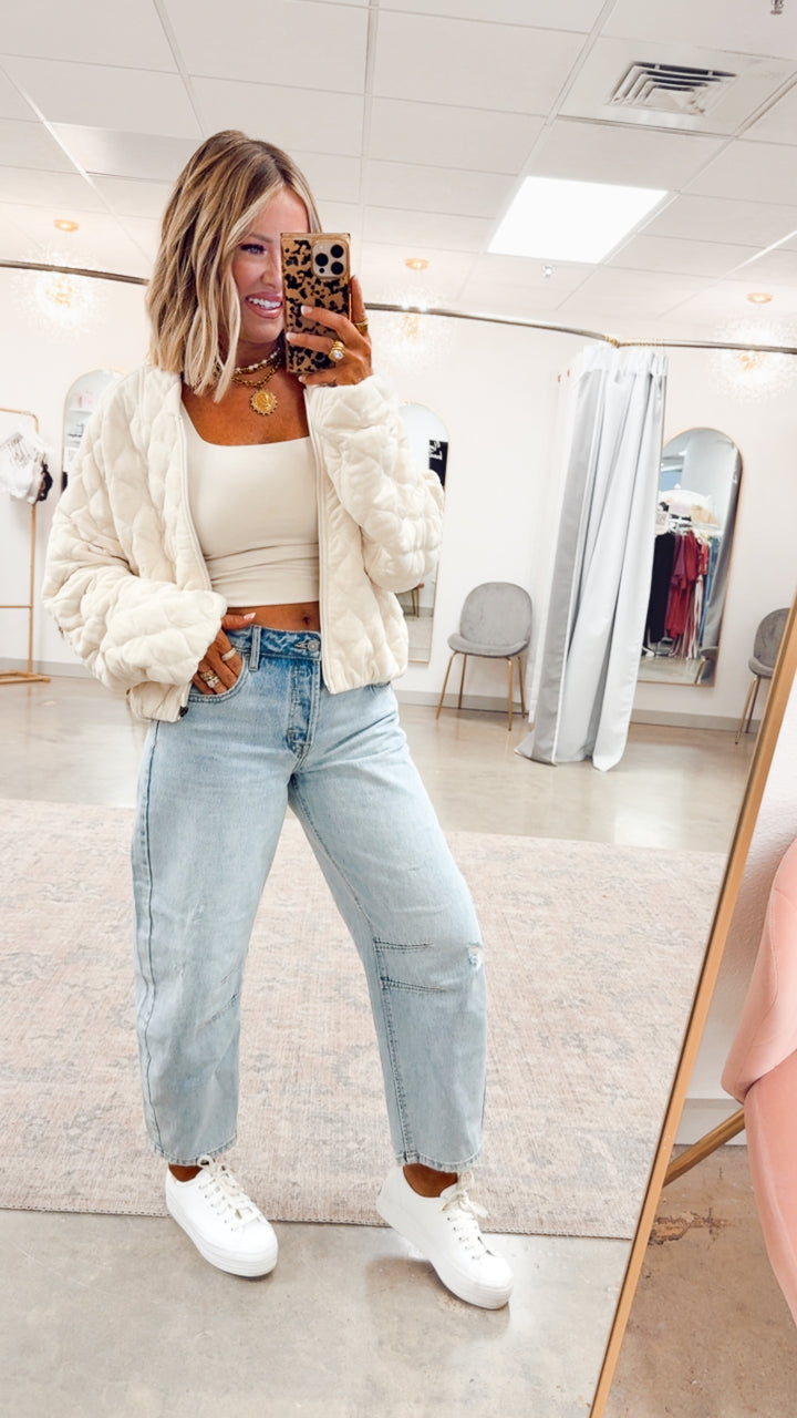 Naomi Quilted Bomber Jacket-Bone