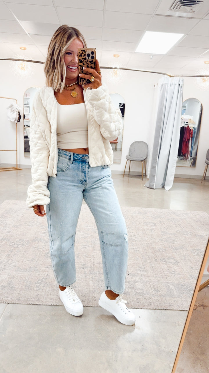 Naomi Quilted Bomber Jacket-Bone