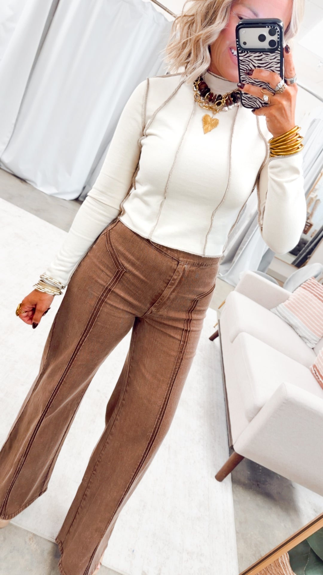 Vera Mock Neck Crop Top-Beige