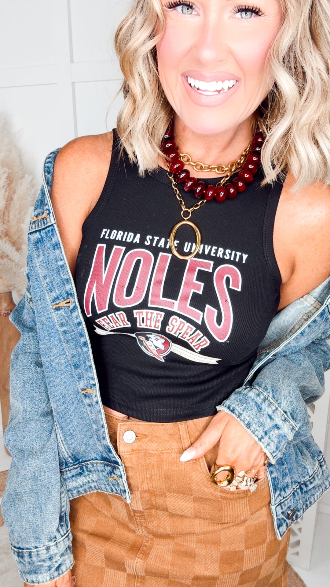 Noles Ribbed Cropped Tank-Black