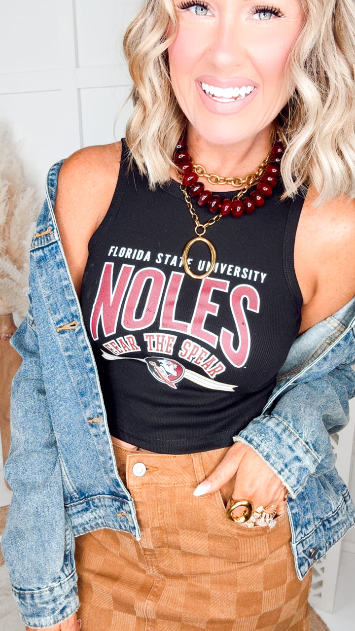 Noles Ribbed Cropped Tank-Black