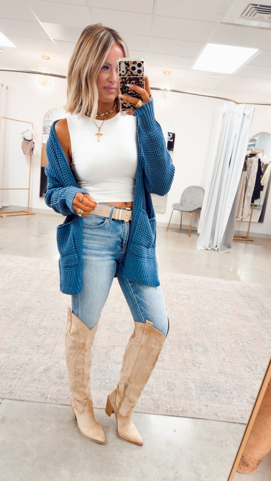 Dusty Blue Waffle Weave Cardigan